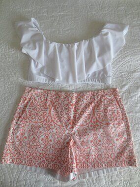 ELLE Coral & White Cotton Shorts